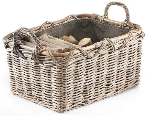 Kobolo Kaminholzkorb aus Rattan grau mit Griffen von Kobolo