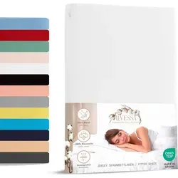 livessa Spannbettlaken weicher Jersey aus 100% Baumwolle Bettlaken in Größe 90x200, 140x200, Gummizug: Rundumgummizug, 180x200 Laken, Spannbettlaken für Matratzenhöhe bis zu 30 cm weiß 160 cm x 200 cm