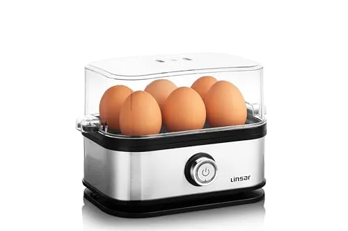 Linsar - Eierkocher 6 Eier - wählbarer Härtegrad - Aus rostfreiem Edelstahl - inklusive Messbecher und Eierstanze - Spülmaschinenfest - 400 Watt
