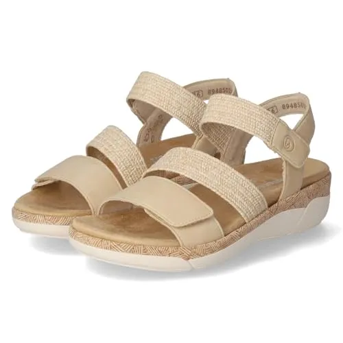 Remonte Keilsandalette - Bequeme Riemchensandale mit Soft-Fußbett - Wanderschuhe mit 4 cm Keilabsatz, ideal für den Sommer. Genießen Sie den Komfort des gepolsterten Soft-Fußbetts und die flexible Passform dank elastischer Klettverschlüsse.
