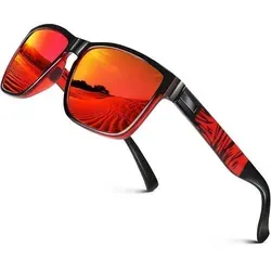 Polarized Sonnenbrille Schwarz & Rot mit HD-Gläsern - Elegante Sonnenbrille in Schwarz & Rot mit HD-polarisierten Gläsern für optimalen Blendschutz. Leichter Rahmen und geschwungene Bügel sorgen für hohen Tragekomfort – ideal für Outdoor-Aktivitäten und stylische Looks.