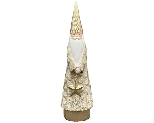 matches21 HOME & HOBBY Dekofigur Elegante Weihnachtsmann-Figur mit Baum in Gold, in 23 cm (1 St), Moderne Weihnachtsdeko aus Polyresin für innen & außen