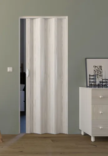 Forte/HME Luciana Esche Weiß - Faltür ohne Fenster - Hochwertige Kunststofffaltür für Küche und Wohnräume, leicht kürzbar, mit Kunststoffgleitern und praktischem Klemmgriff.