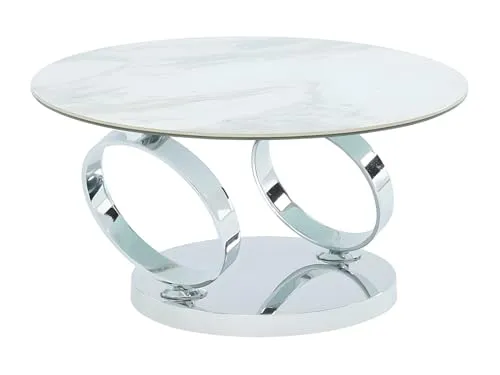 Vente-unique Couchtisch Joline - drehbare Tischplatten in Weiß mit Marmor-Effekt - Beistelltisch fürs Wohnzimmer mit modulierbaren Tischplatten aus Keramik und Sicherheitsglas, ideal für stilvolle Akzente im Wohnraum.