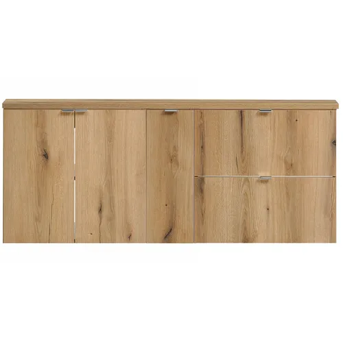 Lomadox Doppelwaschtisch NEWPORT-56-OAK, 140cm, Eiche mit Chromgriffen
