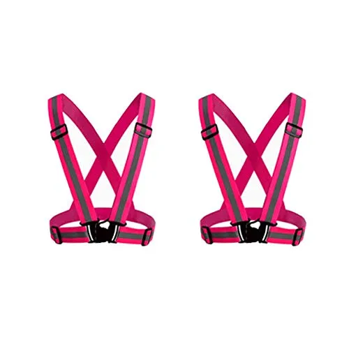 HYCOPROT 2 X Reflektierend Laufen Weste Reflektorweste Sicherheitsweste Fahrrad Motorrad Auto Leicht Elastisch Laufweste Joggen für Damen Herren Erwachsene Kinder (Rosa)…