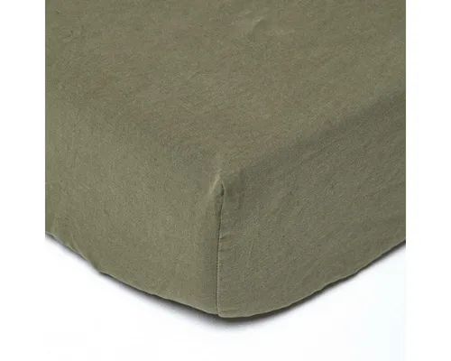 Homescapes Olivgrünes Leinen-Spannbettlaken 90 x 190 cm - Extra-hohes Spannbettlaken aus 60% Leinen und 40% Baumwolle, ideal für hohe Matratzen. Der Rundum-Gummizug sorgt für perfekten Halt. Luxuriös und atmungsaktiv für jeden Schlafkomfort.