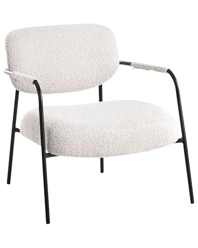 Loungesessel Ausvika – Hellbeige Stoff mit Metallgestell - Ohren- & Armlehnensessel im modernen Design, gepolstert mit strukturiertem Polyesterstoff und ideal für Mid-Century-Interieurs. Verleiht Ihrem Raum einen frischen Look und bietet hohen Komfort.