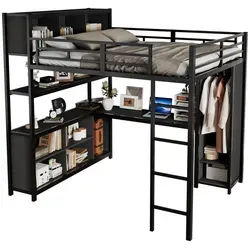 Stilvora Hochbett Schwarz, 140x200 cm mit integriertem Schreibtisch - Praktisches Hochbett für Kinder- und Jugendzimmer, kombiniert Schlafplatz und Arbeitsbereich. Der integrierte Stauraum sorgt für Ordnung und die stabile Konstruktion garantiert Sicherheit im Alltag.