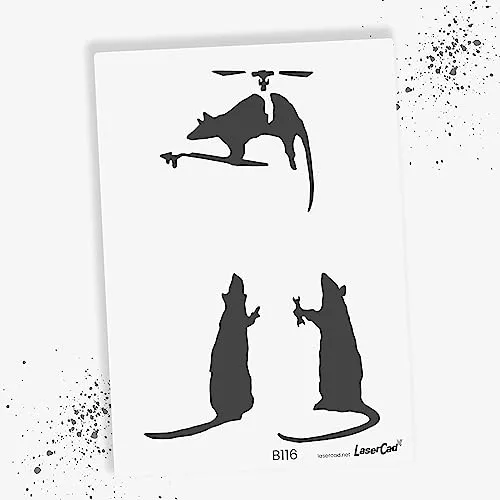 LaserCad Schablonen BANKSY Streetart (B116, Rat Chopper, DIN A5) Stencil für Graffiti, Airbrush, Kunst, Deko, zum Malen