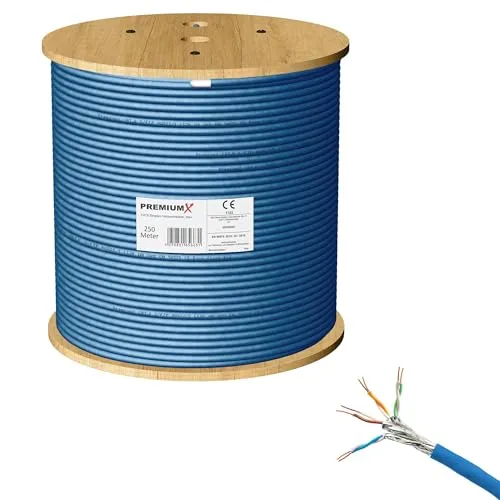 Premium X CAT 8 Netzwerkkabel 250m - Hochgeschwindigkeits LAN Kabel - Cat-6-Ethernetkabel für 40 Gbit/s Übertragung, ideal für professionelle Anwendungen mit hervorragender Störsicherheit durch doppelte Schirmung.