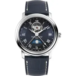 Frederique Constant Classics Heart Beat Moonphase Date FC-335MCNW4P26 - Herrenuhren mit Guilloché-blauem Zifferblatt und exklusivem Kalbslederarmband, ideal für stilbewusste Männer.