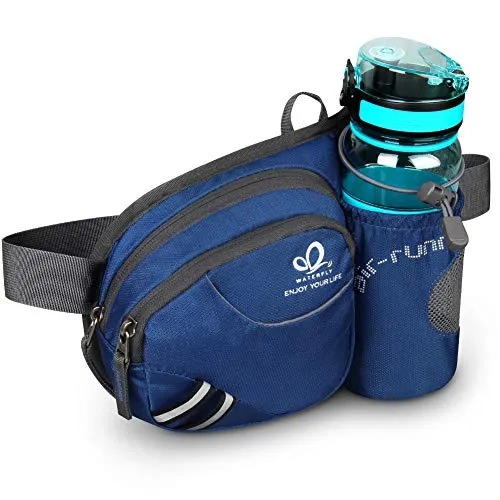 WATERFLY Hüfttasche mit Flaschenhalter - Atmungsaktive Gürteltasche für Sport und Outdoor - Hüfttaschen: Vielseitige Tasche mit Wasserflaschenhalter für 650 ml, ideal für Laufen, Radfahren und Camping. Reflektorstreifen für mehr Sicherheit bei Nacht.
