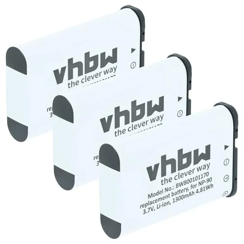 vhbw 3X Akku kompatibel mit Casio Exilim EX Serie H10, H20G, FH100, H15 HI-Zoom Kamera (1300mAh, 3,6V, Li-Ion)