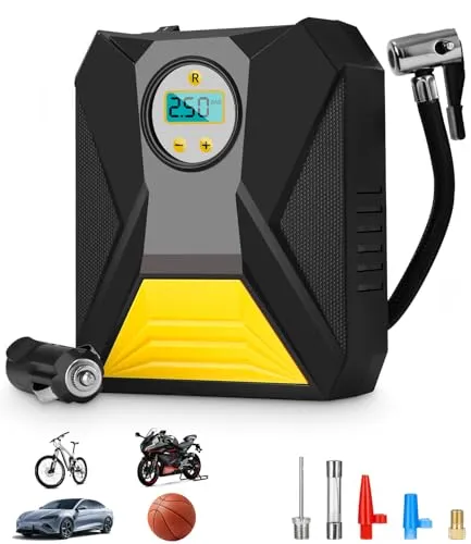 Toaren 12V Auto Autoreifen Pumpe Kompressor Auto Tragbarer Luftkompressor mit Düsenadaptern und LED Leuchten, LCD Display, Abschalautomatik Akku Kompressor Auto für Auto,Motorrad, Fahrräder, Bälle
