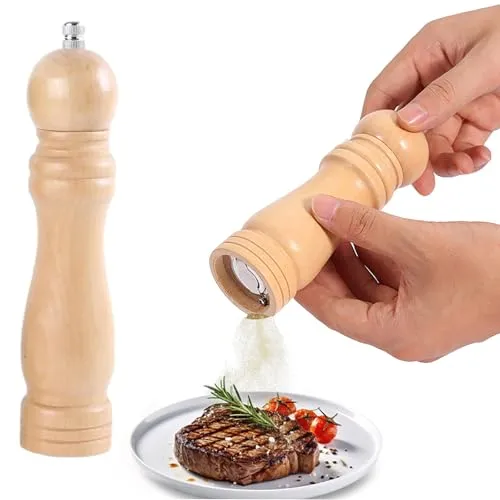 Salz und Pfeffermühle aus Holz,8 Zoll Salzmühle mit einstellbarer Grobheit Pfeffermühle Hölzerne Pfeffermühle Manuelle Handmühle Mini Grinder für die Küchenbenutzung