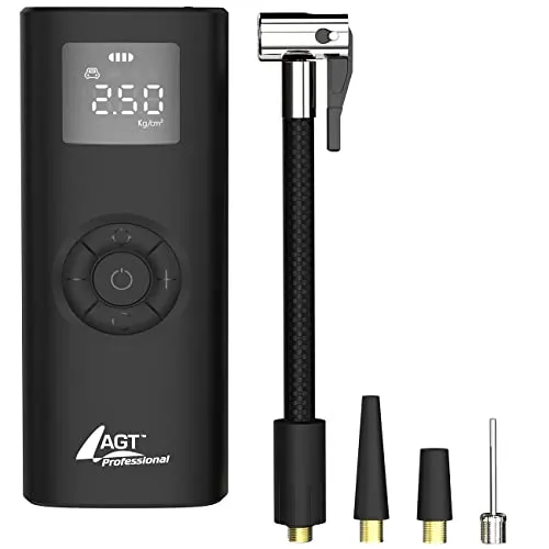 AGT Professional Akkupumpe: Ultrakompakte Akku-Kompressor-Luftpumpe - Mobile Kompressoren & Luftpumpen mit 150 psi, 4.000 mAh Akku und schneller Aufpumpfunktion für Auto-, Motorrad- und Fahrradreifen sowie Bälle – inklusive praktischer Transporttasche und LED-Taschenlampe.