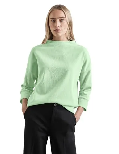 STREET ONE Damen A322356 Strukturshirt, Grün, 38 - Blusen & Tuniken für Damen – Angenehmes Turtleneck Strukturshirt mit 3/4-Ärmeln und elastischem Materialmix für optimalen Tragekomfort.