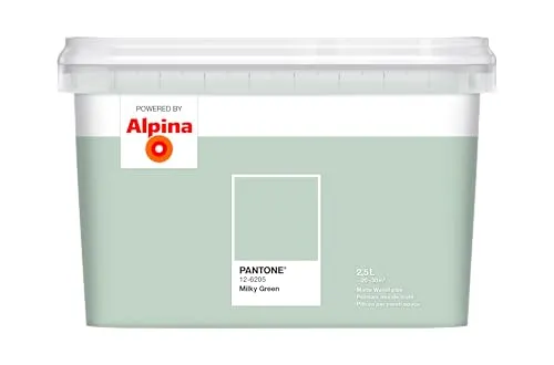 Alpina Wandfarbe Pantone 12-6205 milky green 2,5l - Hochwertige Wandfarbe in milky green, ideal für matte Oberflächen. Perfekt für Beton, Gipskarton und Putz – bringt frischen Wind in Ihr Zuhause!