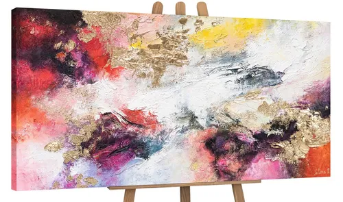 YS-Art Gemälde Heller Garten, Abstrakte Bilder, Leinwand Bild Handgemalt Abstrakt Bunt Gold Rot Lila Gelb