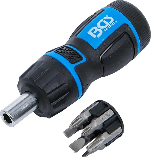 BGS-7898 Mini-Schraubendreher-Bit-Satz mit Ratschen-Drehgriff, umschaltbar 7-tlg