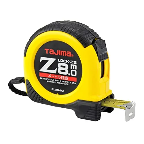 Tajima Maßband, Z (Dual-Lock Stahl-Bandmaß NylonCoat – Beschichtung dreifach vernieteter Endhaken hohe Zugfestigkeit Rückholfeder 8 m x 25 mm), Z5L80MYD