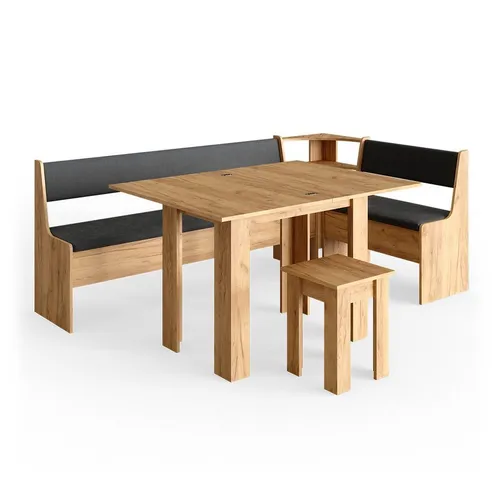 Vicco Eckbankgruppe Roman Eiche 210x120cm - Essgruppen mit kratzfester Oberfläche und ausklappbarer Tischplatte für flexibles Essen und gesellige Runden.