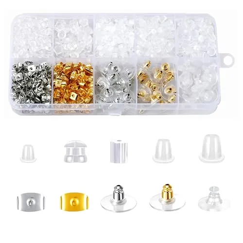 Stück Ohrstecker Verschluss 10 Arten Von Ohrring Verschluss Silikon Silikon Ohrring Stopper,Angenehm zu Tragen,Nicht Reizend,mit Aufbewahrungsbox,für Ohrringe,Angelhaken,DIY-Schmuckherstellung 1100