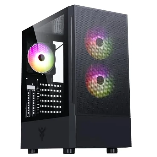 Itek Case SIISBE 3.0 – Gaming Middle Tower, 3 x 12 cm ARGB-Lüfter, USB3, Seitenwand aus Temp-Glas mit Scharnier