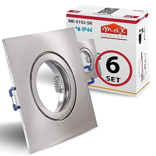 6x Einbaustrahler Bad IP44 GU10 eckig in silber von Maxkomfort
