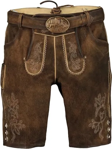 Spieth & Wensky Herren Trachten Lederhose Mich-Havel - Trachtenlederhose aus antikem Wildbockleder, inklusive rustikalem Gürtel, ideal für festliche Anlässe und traditionelle Veranstaltungen.