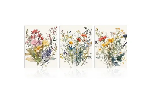 3er Set Aquarell Blumen Leinwandbilder 30x40cm – Ungerahmt - Hochwertige Aquarellkunst mit lebendigen Wildblumen. Ideal für Wohnzimmer, Schlafzimmer oder als Geschenk. Set aus 3 ungerahmten Bildern in 30x40 cm für kreativen DIY-Spaß.
