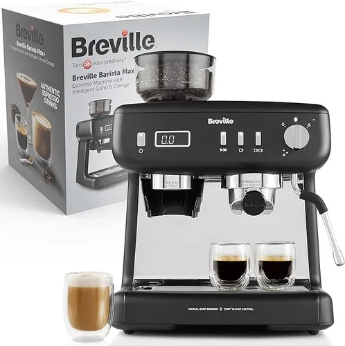 Breville Barista Max+ Siebträgermaschine - Siebträgermaschine mit intelligentem Mahlwerk, Präzisionstimer und leistungsstarker Dampfdüse für perfekten Kaffee wie im Café.
