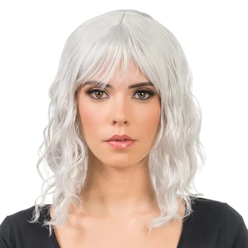 Chaks - Perücke Damen kurze lockige Haare 35cm, Bob Wellig mit Pony aus Polyester, Festival, Karneval, Cosplay