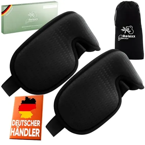 OMNIRELEXX Schlafmaske im 2er SET – Atmungsaktive 3D Schlafbrille – Bequeme u. weiche Augenmaske für Frauen u. Männer - Lichtblockierend - Reisebeutel - Vertiefung für die Augen (Schwarz/Schwarz)