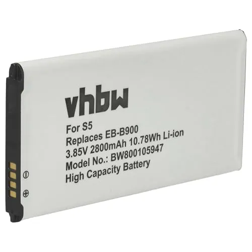vhbw Akku kompatibel mit Samsung Galaxy SM-G900A, SM-G900F, SM-G9008V, SM-G9009D, SM-G900H Handy Smartphone Telefon (2800 mAh, 3,85 V, Li-Ion)