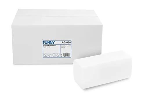Funny Papierhandtücher AG-060 - 2-lagige Hochweiß Zellstoffhandtücher - Hygieneartikel: Saugstark und weich, ideal für Handtuchspender mit ZZ/V-Falz, 4.000 Stück für optimale Hygiene in Waschräumen.