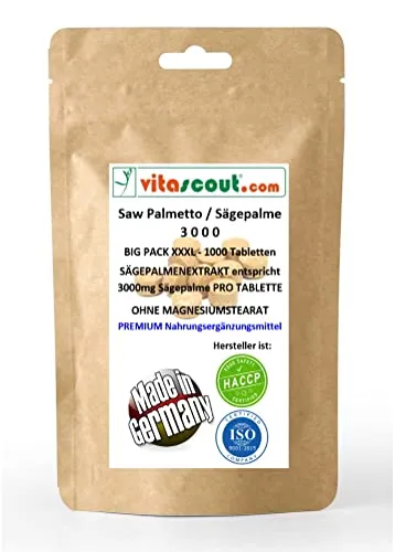 Saw Palmetto Extrakt – 1000 Tabletten, Sägepalme 3000 – Höchste Dosierung – Ohne Magnesiumstearat – LABORGEPRÜFT