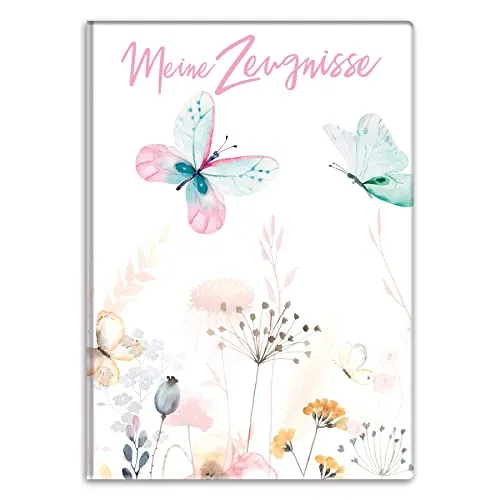 itenga Zeugnismappemit Motiv DIN A4 Dokumentenmappe Zeugnisse - für Kinder Jugendliche Schüler Mädchen (Schmetterling)