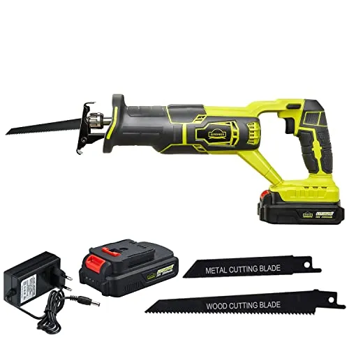 DEWINNER Kabellose Säbelsägen, 20 V, 2,0 Ah, kompakte Säge mit Li-Ion-Akku und Ladegerät, 2 Sägeblätter, variable Geschwindigkeit, 22 cm Hublänge, werkzeugloser Klingenwechsel