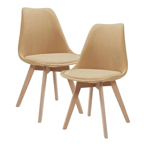 [en.casa] Esszimmerstühle Fläten 2er Set - Gepolsterte Küchenstühle in Senfgelb - Esszimmerstühle mit weicher Polsterung für maximalen Komfort und stabilen Buchenholzbeinen – ideal für stilvolle Dinner und gemütliche Abende.