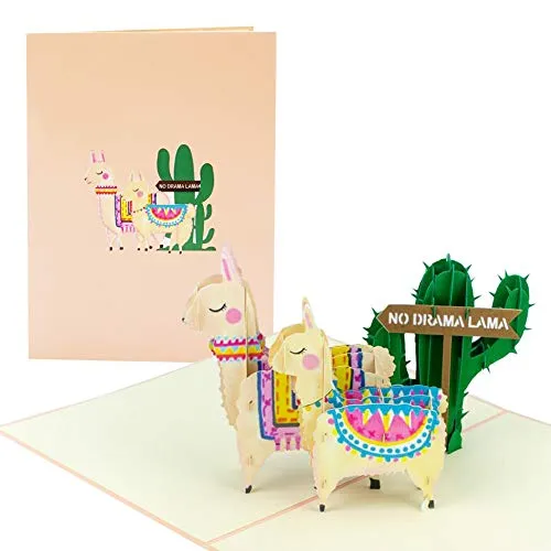 Karte zum Geburtstag No Drama Lama |witzig, lustig I Geburtstagskarte mit 3D Kaktus, Lama, Alpaka| Pop up Karte als Grußkarte, Glückwunschkarte oder Gutschein zum Geburtstag, G25