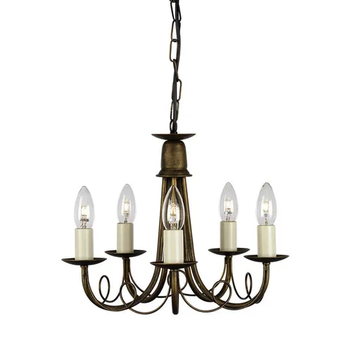 Kronleuchter Minster 5-flammig, Schwarz/Goldpatina - Eleganter Kronleuchter für niedrige Decken, vielseitig einsetzbar mit optionale Gläser und Dimmfunktion. Perfekt für stilvolle Innenräume.
