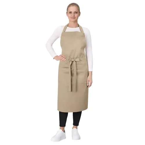 ZOLLNER Kochschürze in beige - robuste Grillschürze mit aufgenähten Taschen - für Damen und Herren - Baumwolle - 75x100 cm - mit Bindebänder - waschbar bis 60°C - Oeko Tex® zertifiziert