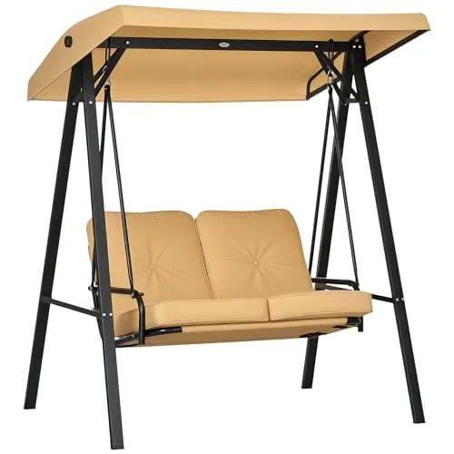 Outsunny Hollywoodschaukel 3-Sitzer mit Sonnendach - Gartenmöbel: Genießen Sie entspannte Stunden im Freien mit der Outsunny Hollywoodschaukel, belastbar bis 220 kg und ausgestattet mit einem verstellbaren Sonnendach für optimalen Sonnenschutz.