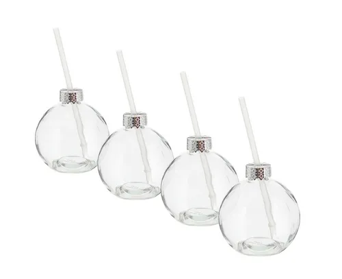 Spetebo Cocktailglas Christbaumkugel Trinkglas 400 ml - 4er Set, Glas, Kunststoff, Weihnachtskugel Punsch Glas mit Strohhalm