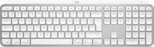 Logitech Master Series MX Keys S für Mac - Volltastatur - Vollwertige, kabellose und hinterleuchtete AZERTY-Tastatur für Mac, ideal für produktives Arbeiten mit modernem Design in Pale Gray.