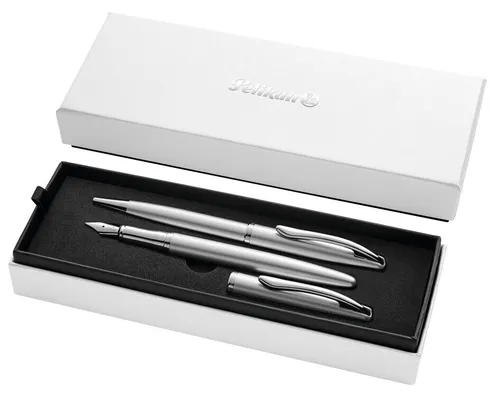 Pelikan Schreibgeräte-Set Jazz Noble Elegance Silver - Elegantes Set mit 1 Kugelschreiber und 1 Füllfederhalter, perfekt für stilvolle Schreibmomente und hochwertige Geschenke.