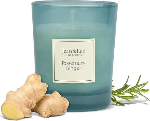 Jean & Len Duftkerze Rosemary & Ginger - Kerzen im Glas mit krautig-frischem Rosmarin & Ingwer Duft, handgemacht aus veganem Wachs, ideal für gemütliche Abende und mit einer Brenndauer von ca. 20 Stunden.