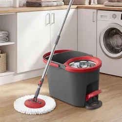 SONGMICS Wischmopp-Set mit Schleudereimer und Teleskopstiel, grau-rot